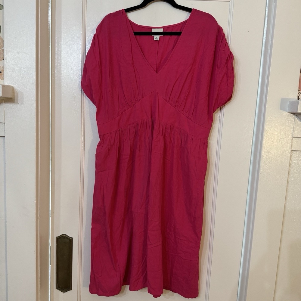Ava & Viv Women's Plus Size 1X Dress Dolman Sleeve Midi w/ Pockets Magenta - Picture 2 of 7